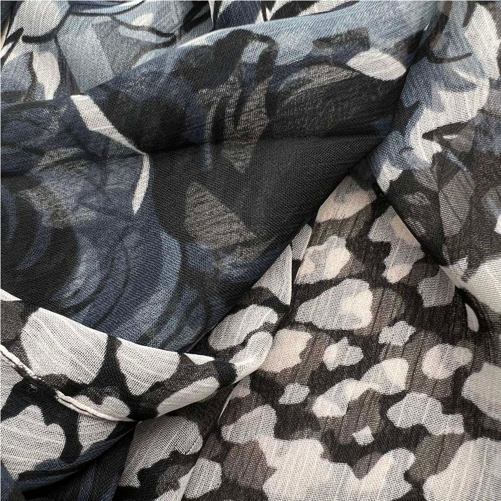 Black Printed Polyester Scarf - Classic Everyday Scarf 67inchx21inch