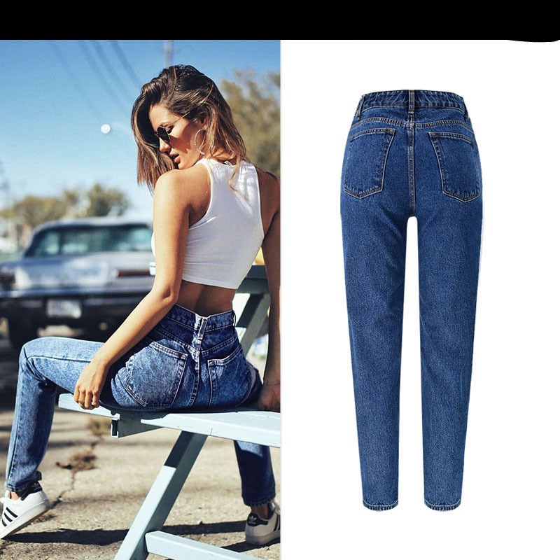 New High-waisted Loose Straight-leg Denim Cropped Trousers