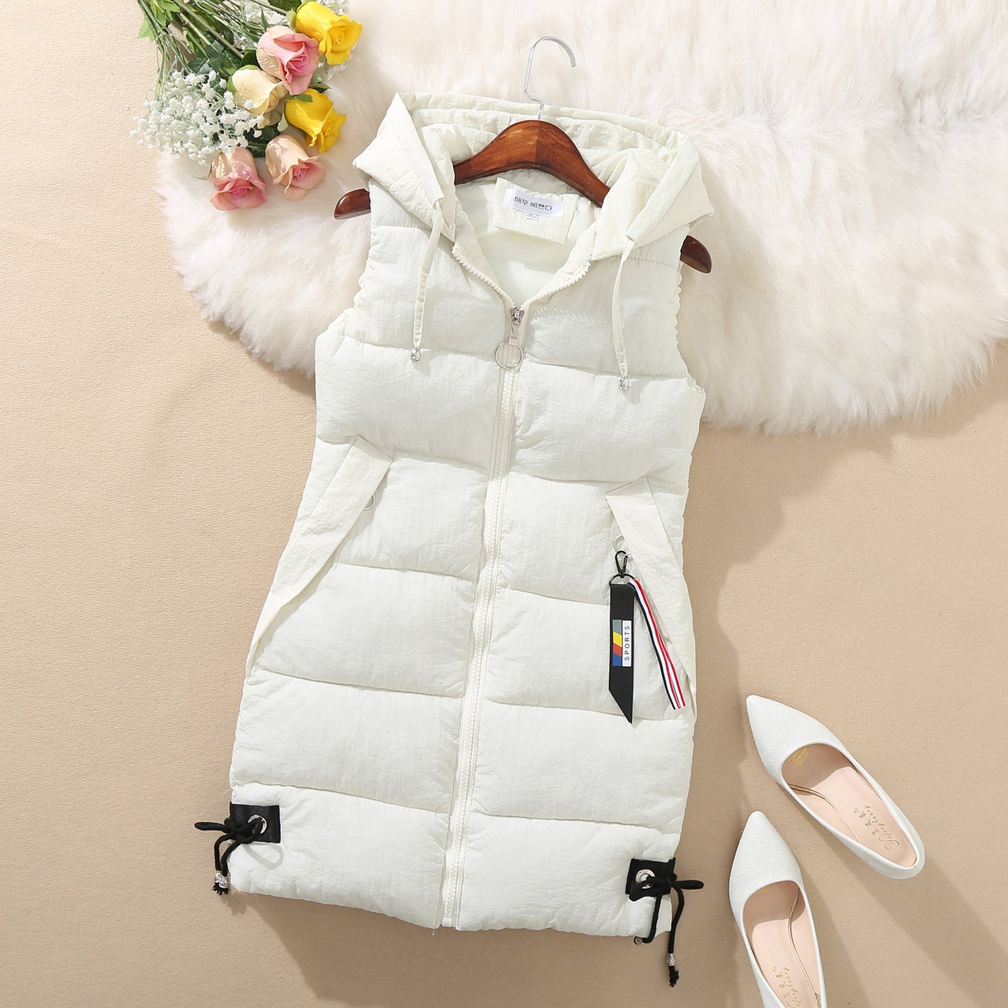 Sleeveless Waistcoat Mid-Length Hooded Waistcoat