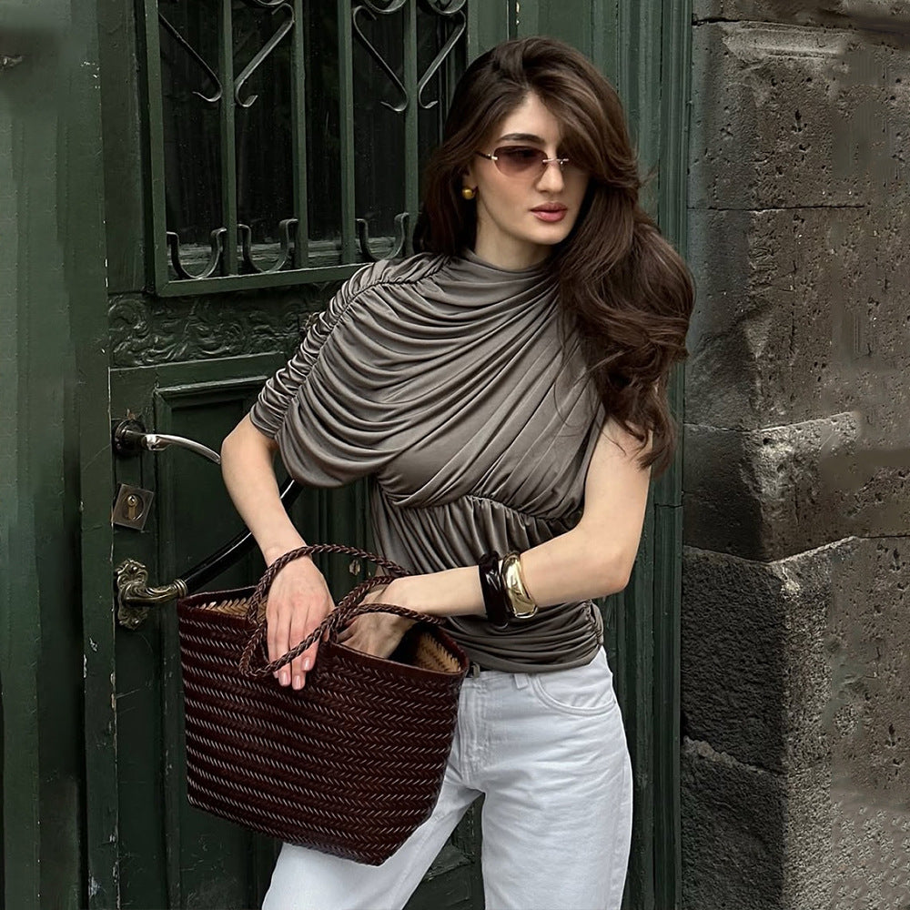 European And American Style Round Neck Top Sexy Waist Trimming Irregular