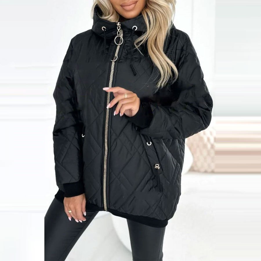 Women's Casual Hooded Pure Color Cotton Clothing Coat
