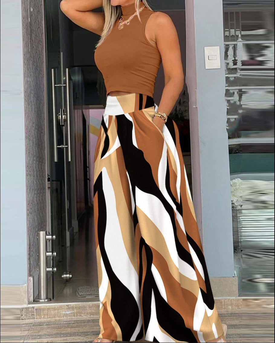 Loose High Waist Wide Leg Printed Straight Casual Pants