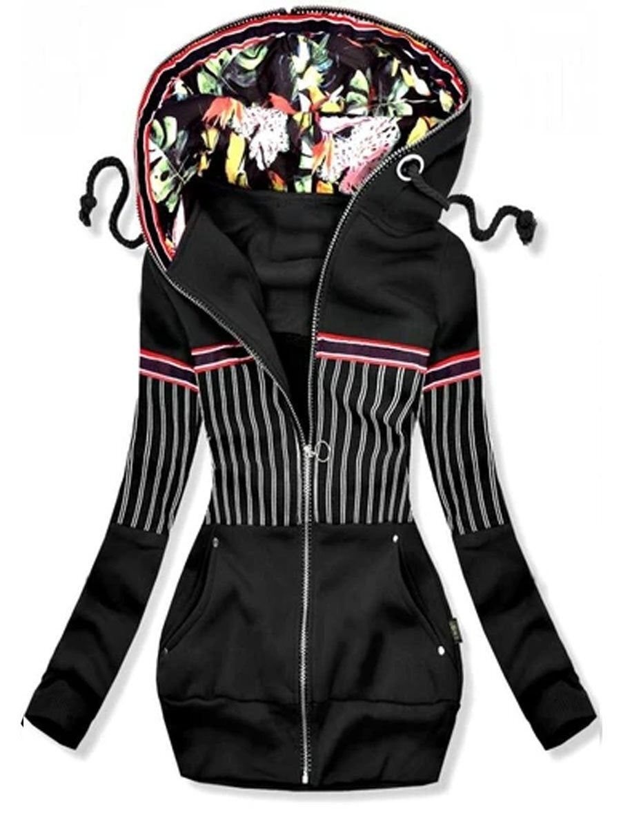 Solid Color Striped Printed Sweater plus Velvet