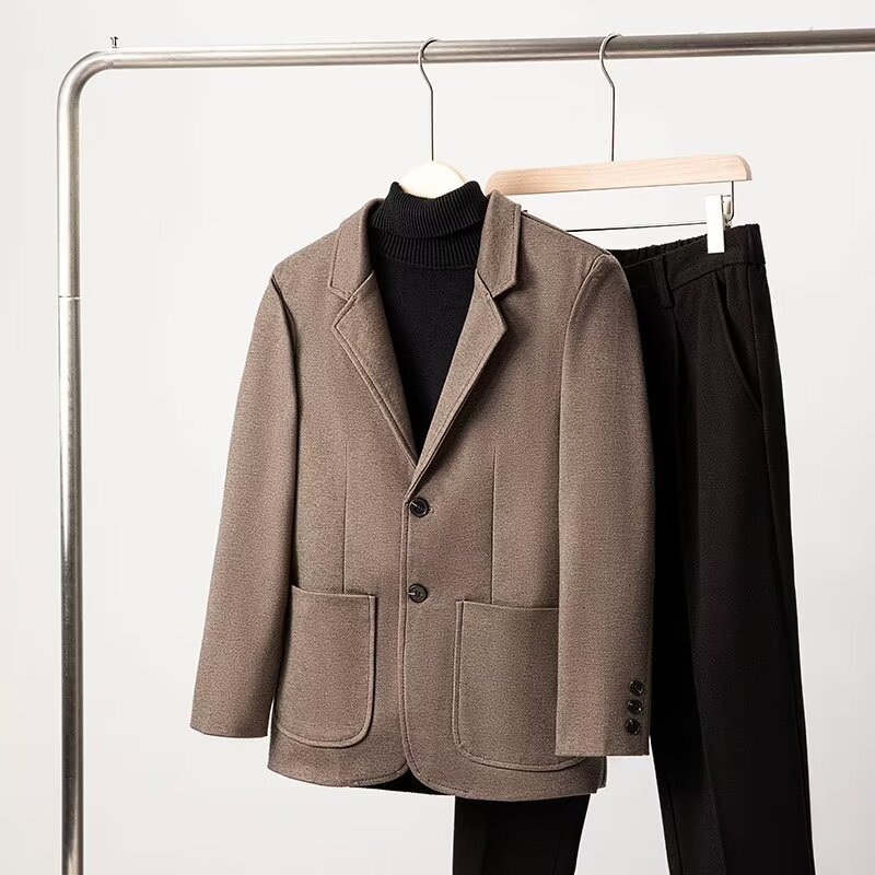 Mens Solid Color Loose Fit Business-Casual Wool Blazer