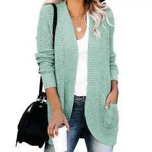 European And American Curved Placket Big Pocket Sweater Cardigan