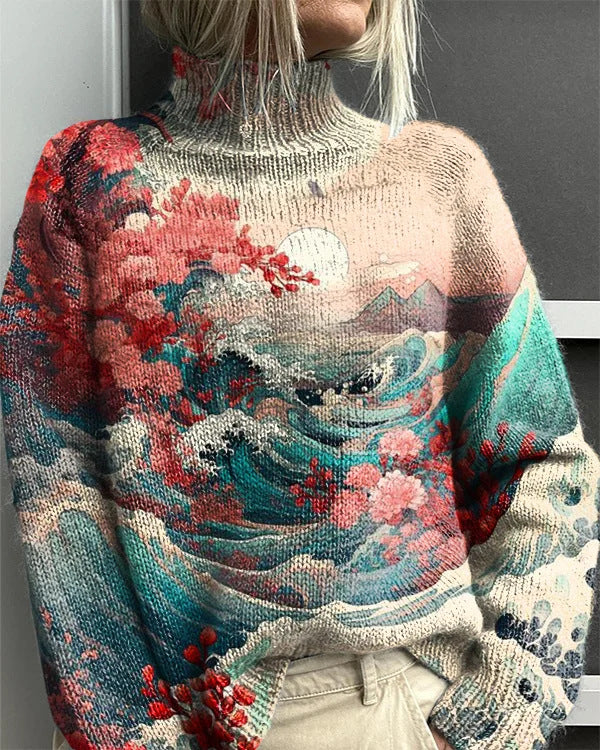 Women's Christmas Printed Turtleneck Sweater