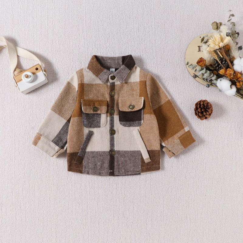 Long Sleeve Plaid Shirt With Pocket Autumn