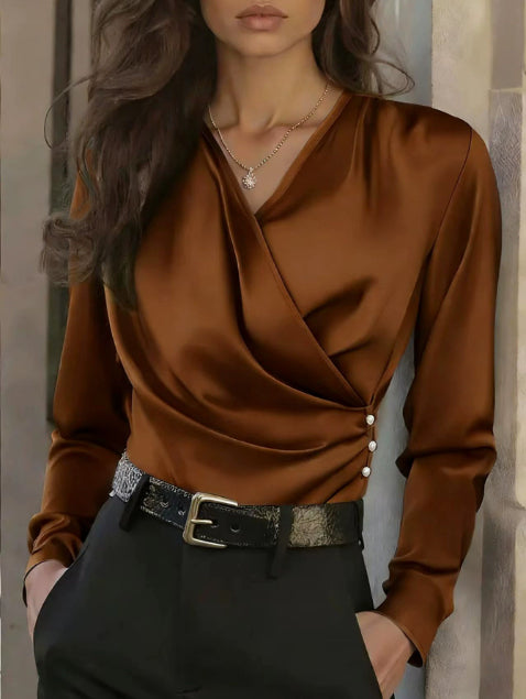 French Light Luxury V-neck Slim Fit Ins Style Versatile Shirt