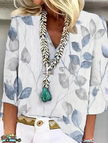 V-Neck Dot Print Loose Casual Shirt Top