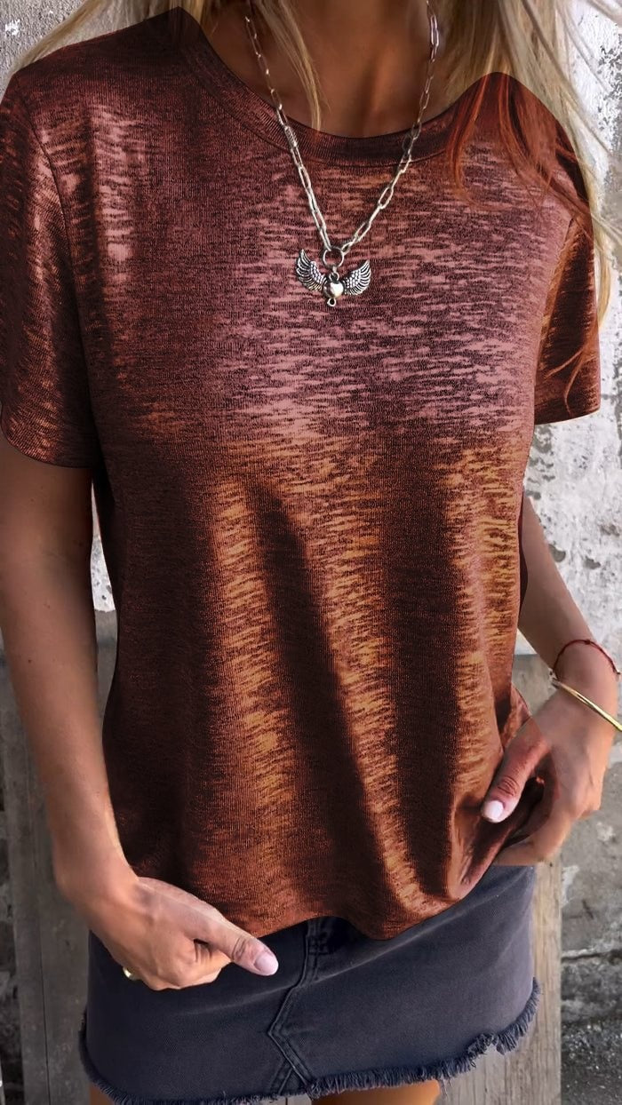 Women's Fashion Casual Sequin Short Sleeve Round Neck Top
