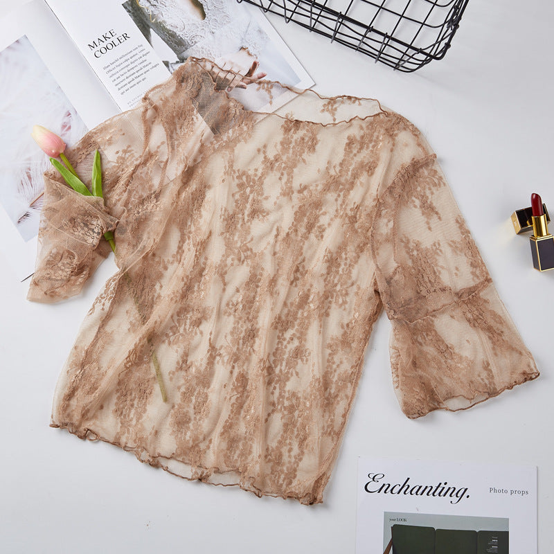 Lace Bottoming Shirt Women's Short Sleeve Bell Sleeve
