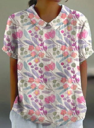 Digital Printing Loose Casual Women's T-shirt Polo Shirt