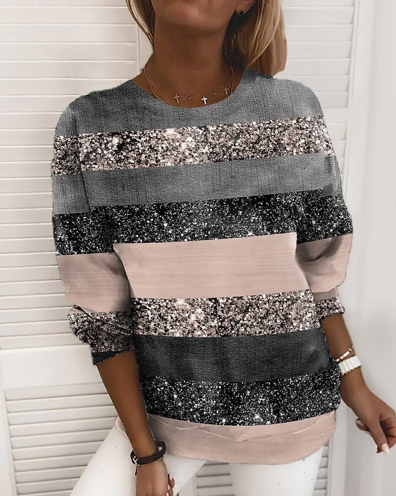 Women's Digital Printing Round Neck Long Sleeve Sweatshirt