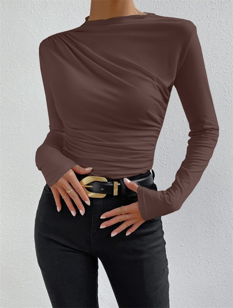 Women's Fashion Casual Solid Color Slim Bottoming Shirt Top