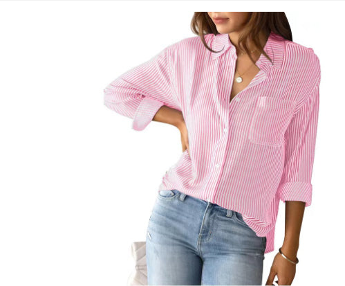 Striped Loose Casual Long Sleeves Shirt For Women