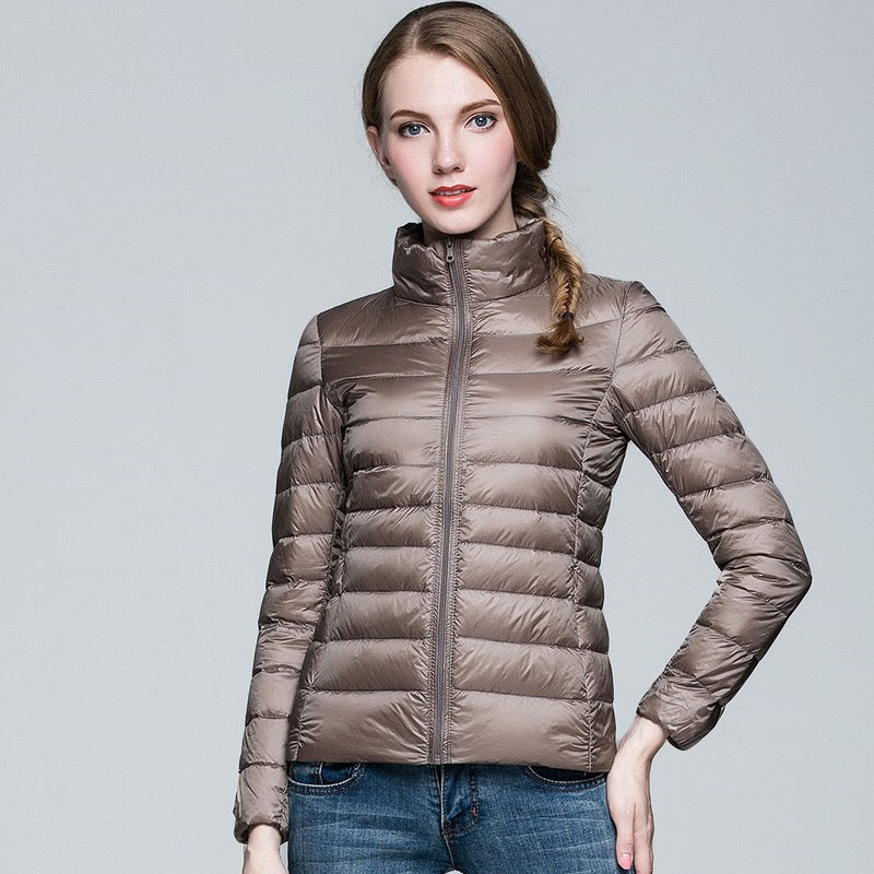 Slim Fit Stand Collar Plus Size White Duck Down Women's Jacket
