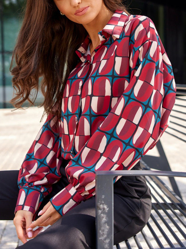 Women's Fashion Casual Digital Printed Long-sleeved Shirt