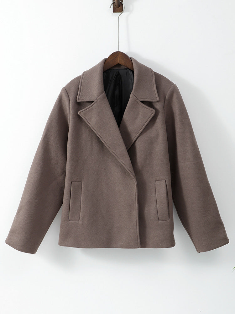 Lapel Double Breasted Short Woolen Coat
