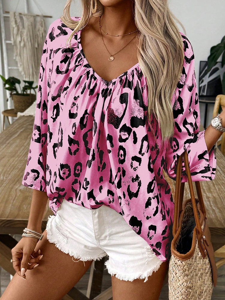 Women's Leopard Print Loose Leisure Pullover T-shirt