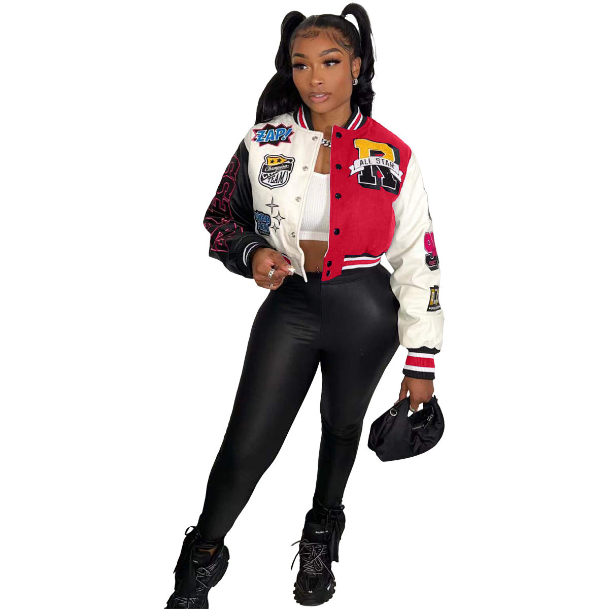 Color Block Press Button Fashion Printed Double Layer Jacket