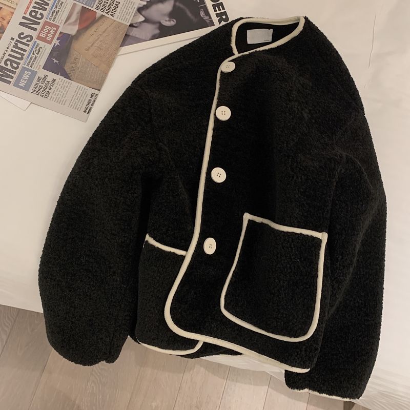 Round Neck Button Cardigan Pocket Long Sleeves
