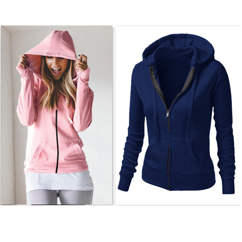 Solid Color Long-sleeved Hooded Women's Sweater Jacket