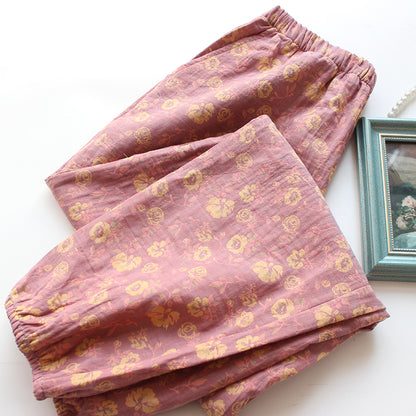Double-layer Yarn-dyed Jacquard Cotton Women's Pajama Bottoms Spring, Summer