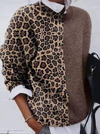 Women's Fashion Wearing Flower Print Loose Long Sleeve Top