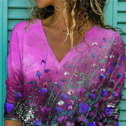 Women's Digital Print Casual Long Sleeve T-shirt