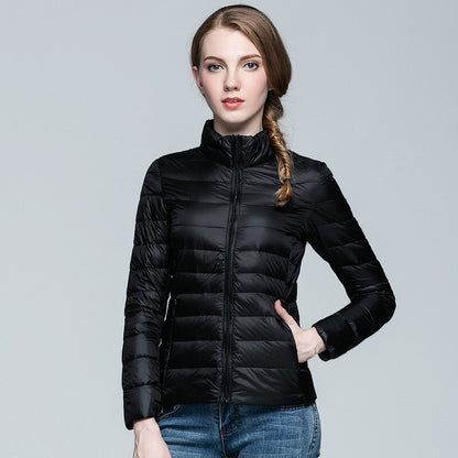 Slim Fit Stand Collar Plus Size White Duck Down Women's Jacket