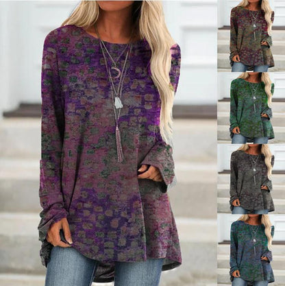 Round Neck Pullover Long-sleeved T-shirt Women's Top