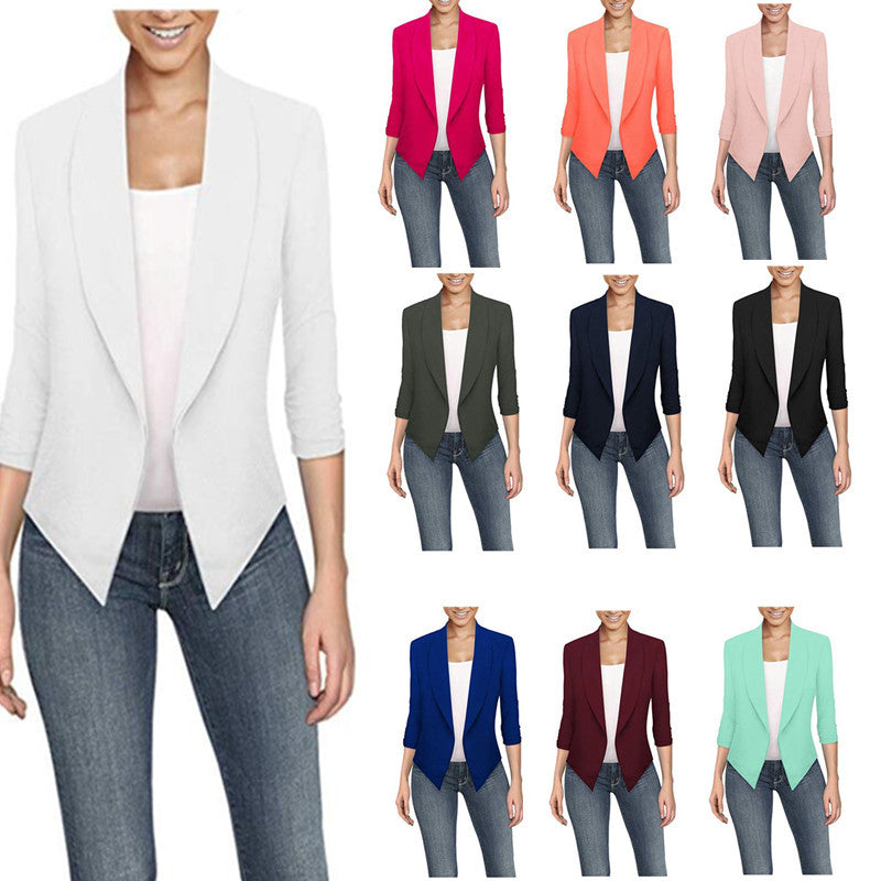 Long Sleeve Solid Color Cardigan Irregular Hem Small Suit Women
