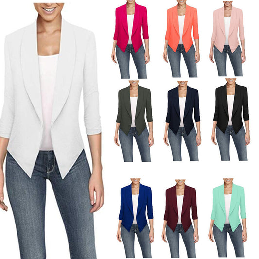 Long Sleeve Solid Color Cardigan Irregular Hem Small Suit Women