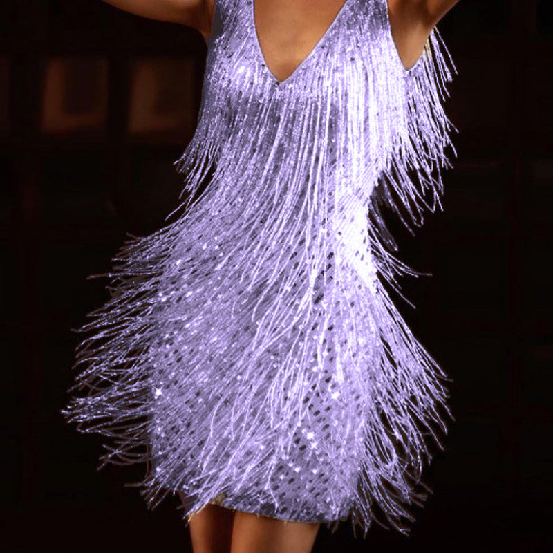 New Women's Deep V Sexy Pencil Fringe Dress