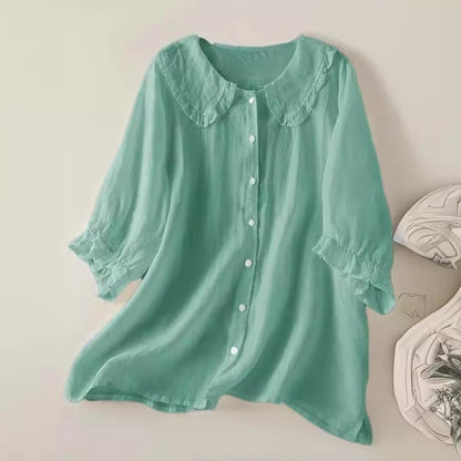 Loose Half Sleeve Shirt Women's Col Claudine Top
