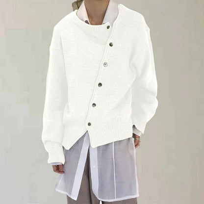 Women's Oblique Button Irregular Round Neck Sweater