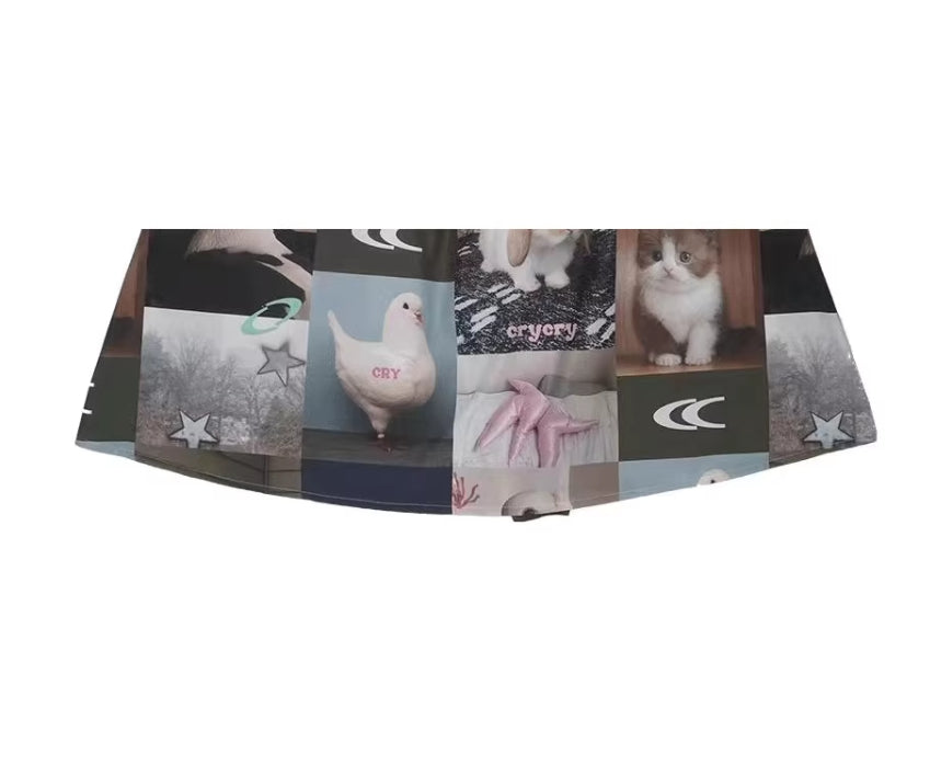 Rabbit Cat Printed Cute A Pendulum Length Skirt