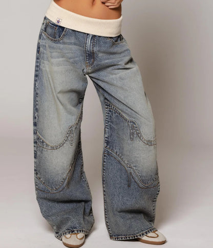 American Retro Street Washed Distressed Blue Jeans