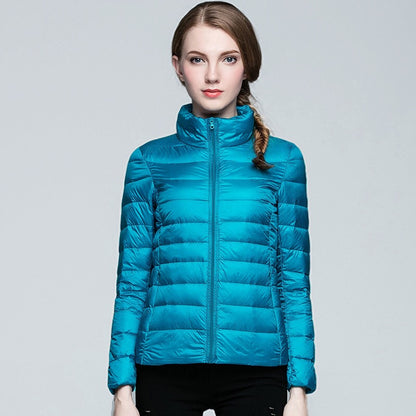 Slim Fit Stand Collar Plus Size White Duck Down Women's Jacket