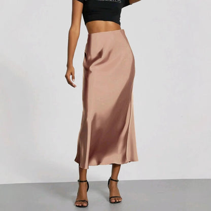 Women's Slim Fit Satin Skirt Fashion Chic Solid Long Skirt