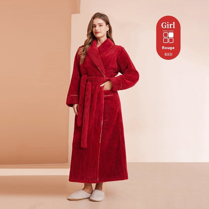 Autumn And Winter Thickened Cotton Velvet Nightgown Men's Winter Plus-sized Plus Size Light Luxury Couple Bathrobe Women's Extended Pajamas