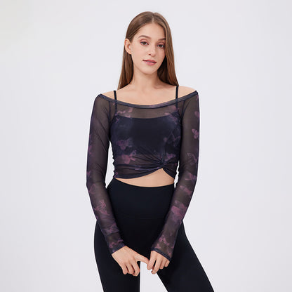 Fake Two-piece Sports T-shirt Women's Long Sleeve With Chest Pad