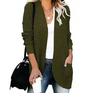 European And American Curved Placket Big Pocket Sweater Cardigan