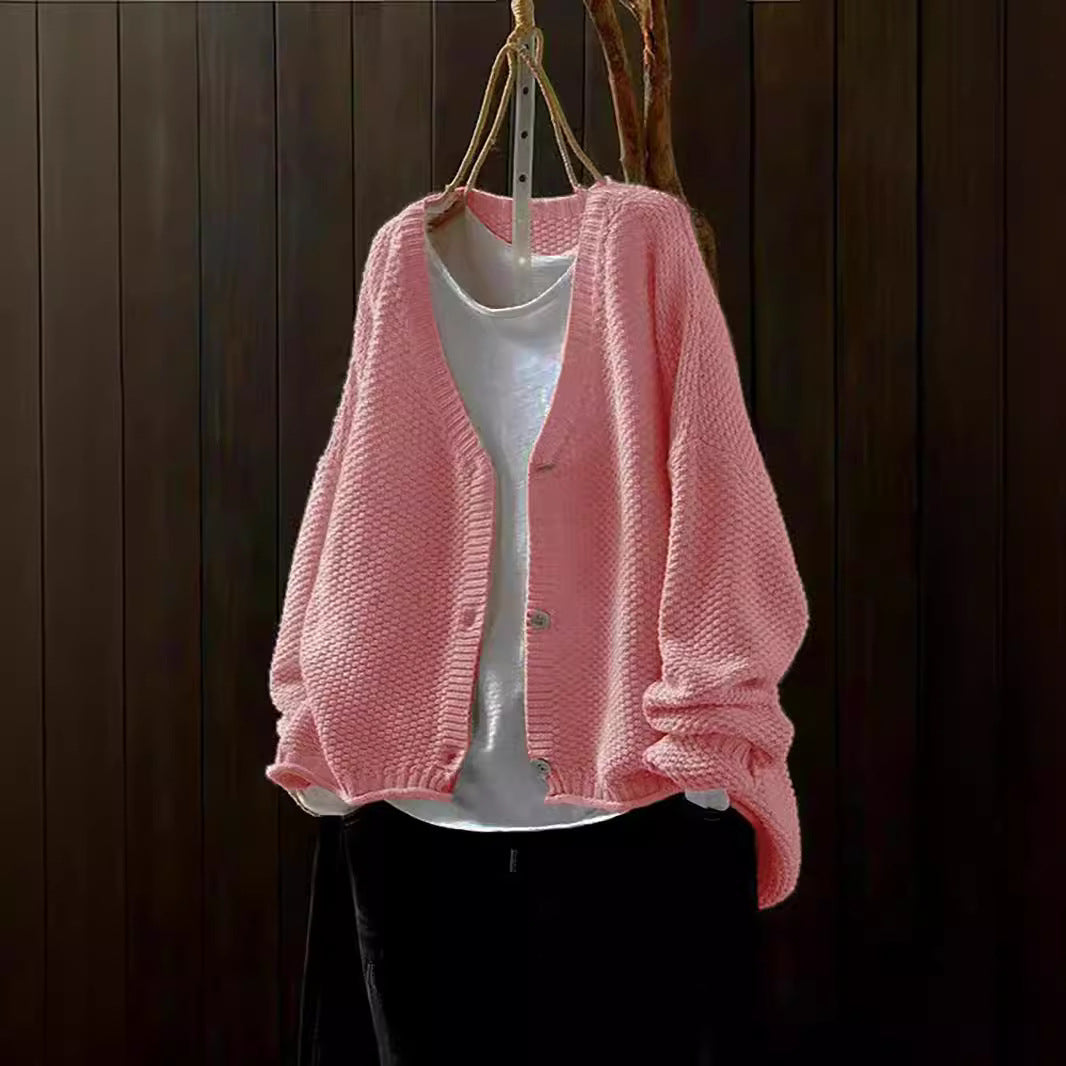 Cross-border Early Autumn New Casual Versatile Solid Color V-neck Long-sleeved Single-breasted Knitted Cardigan Sweater