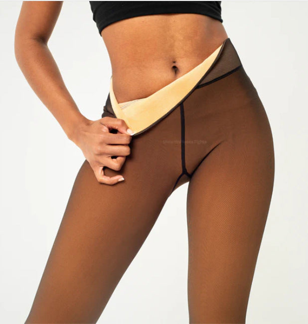 Women's Fall And Winter Outer Wear Plus Size Fake Transparent Black See-through Leggings