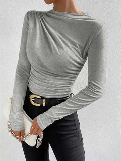 Women's Fashion Casual Solid Color Slim Bottoming Shirt Top