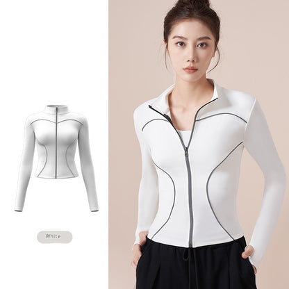 Reflective Motion Outdoor Casual Stand Collar Windproof Yoga Jacket For Women