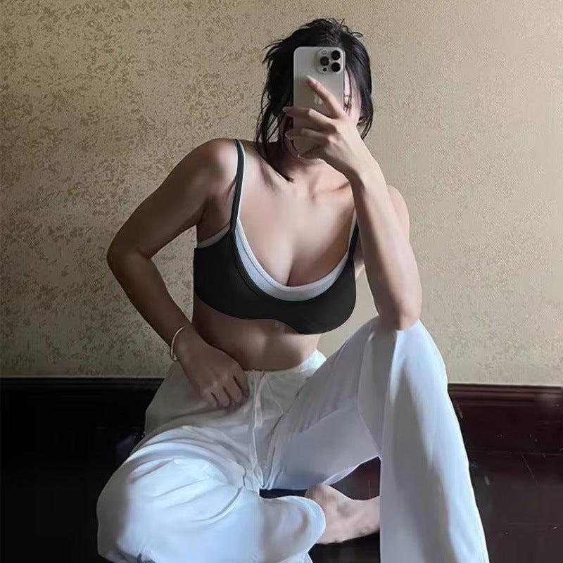 Contrast Color Sling Top Fake Two-piece Sports