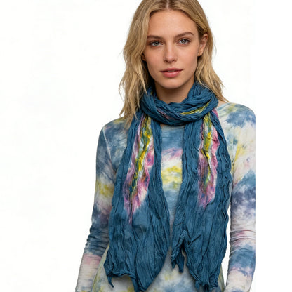 Turquoise Tie-Dye Cotton Scarf - Bohemian Crinkle Scarf 67inchx26inch