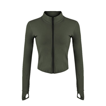 Women's Outdoor Running Stretch Tight Zip Long Sleeve Top